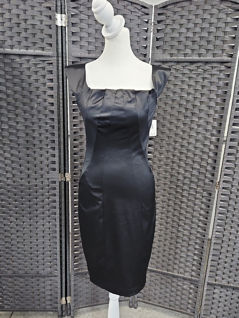 NWT Size 0 Black Satin Tank Strap Knot Back Satin Cocktail Dress by The Limited